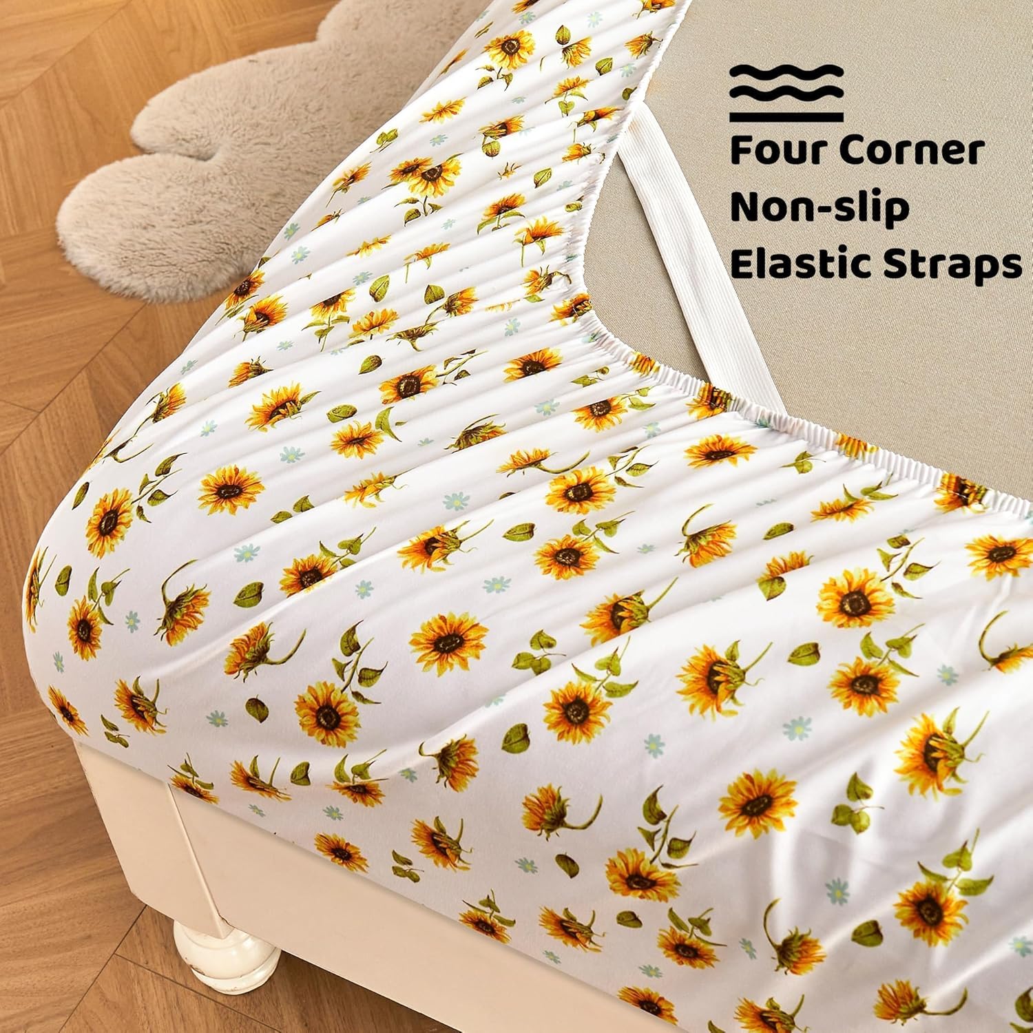 Thumbnail 1 de Softan Floral Sheet Set Queen (Sunflower) — Double Brushed Microfiber Fitted Sheet with 15" Deep Pocket