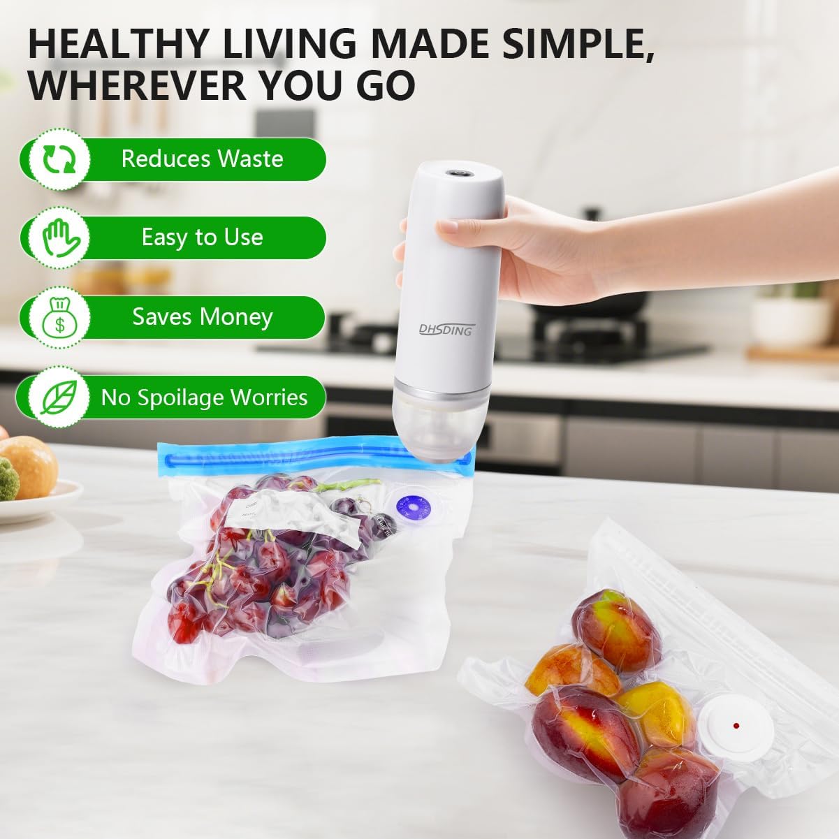 Detalle 2 de DHSDING Handheld Vacuum Sealer – 10 Bags