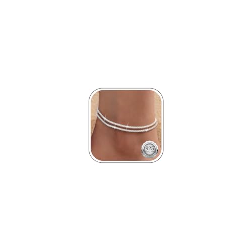 Kenivira Sterling Silver Anklets: Dainty Layered Waterproof Adjustable Beach Anklet for Women