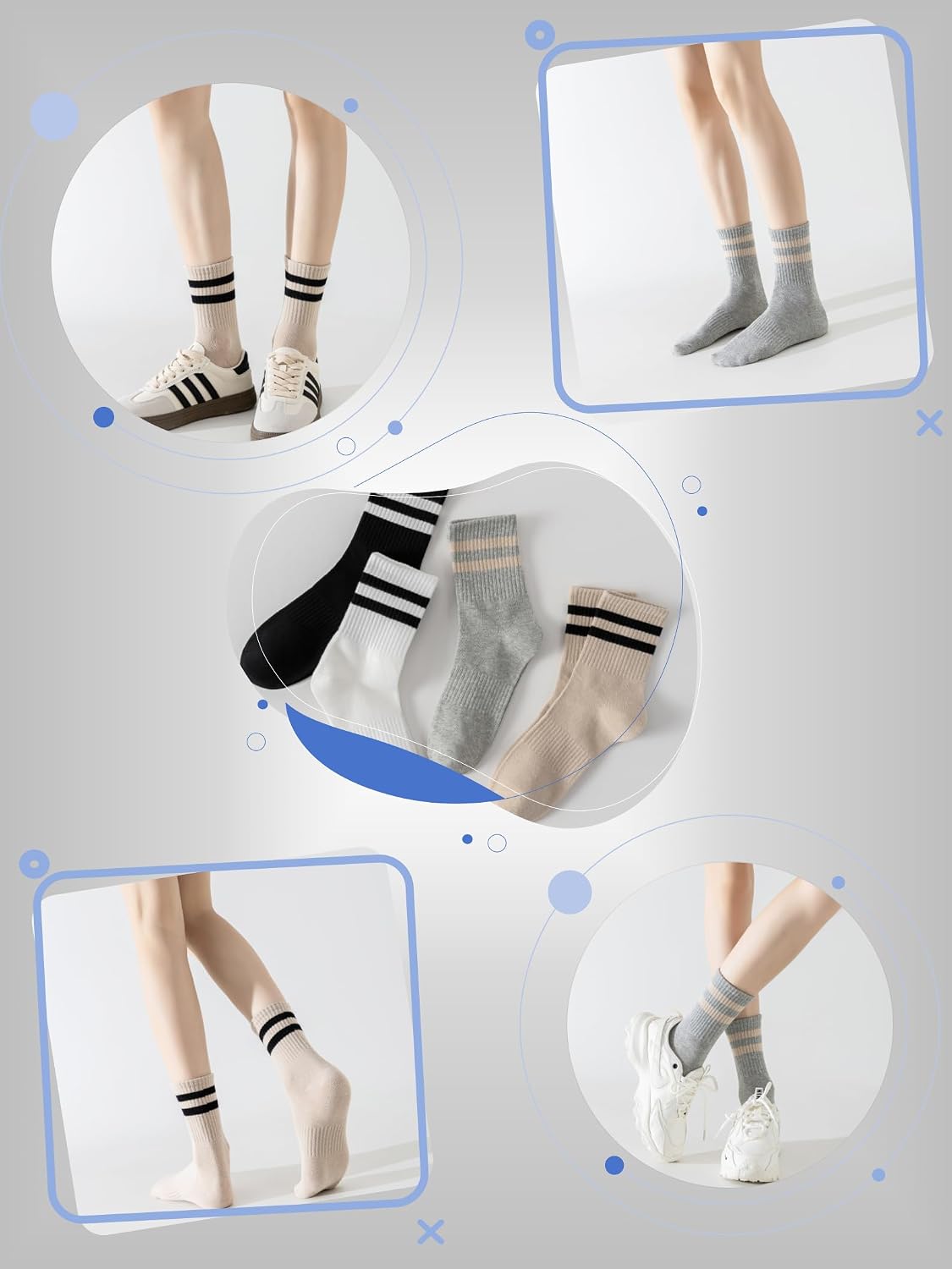 Thumbnail 4 de YUWELL Womens Striped Crew Socks 4-pack