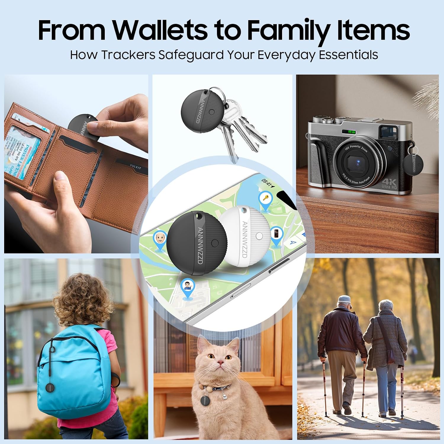 Detalle de ANNNWZZD Air Tracker Tags 4 Pack — Find My Item Trackers for Keys, Wallet, Luggage and More (Apple Find My, iOS Only)
