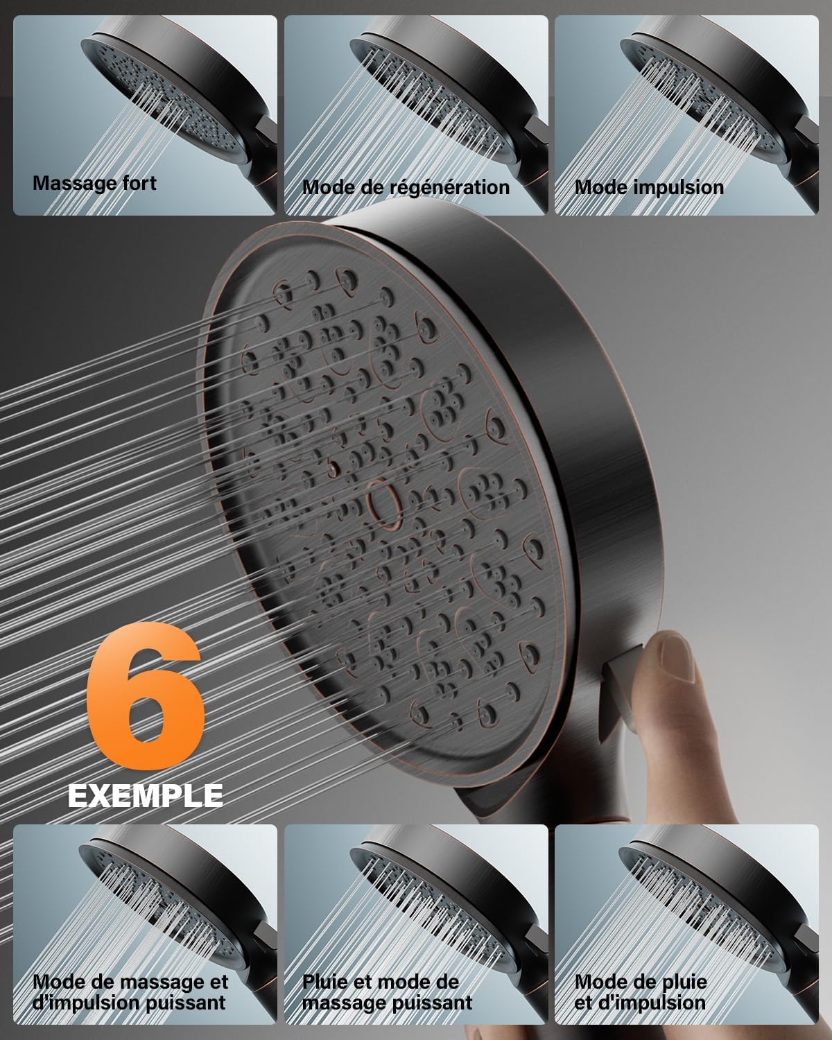 Thumbnail 2 de Cobbe Hard Water Filter Shower Head and Hose (20-stage) with 6 spray modes in oil rubbed bronze