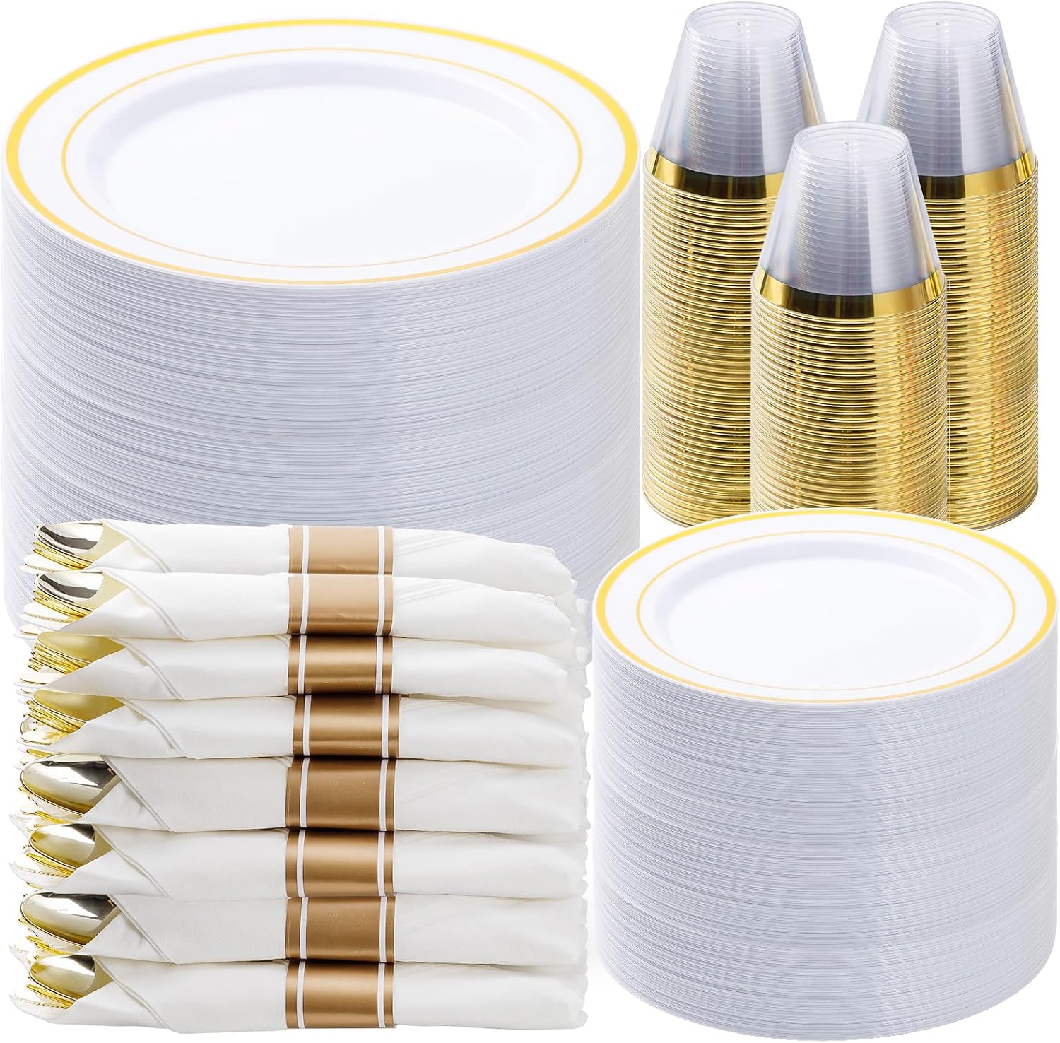 Detalle de BESTVIP 525-Piece Gold Plastic Dinnerware Set for 75 Guests