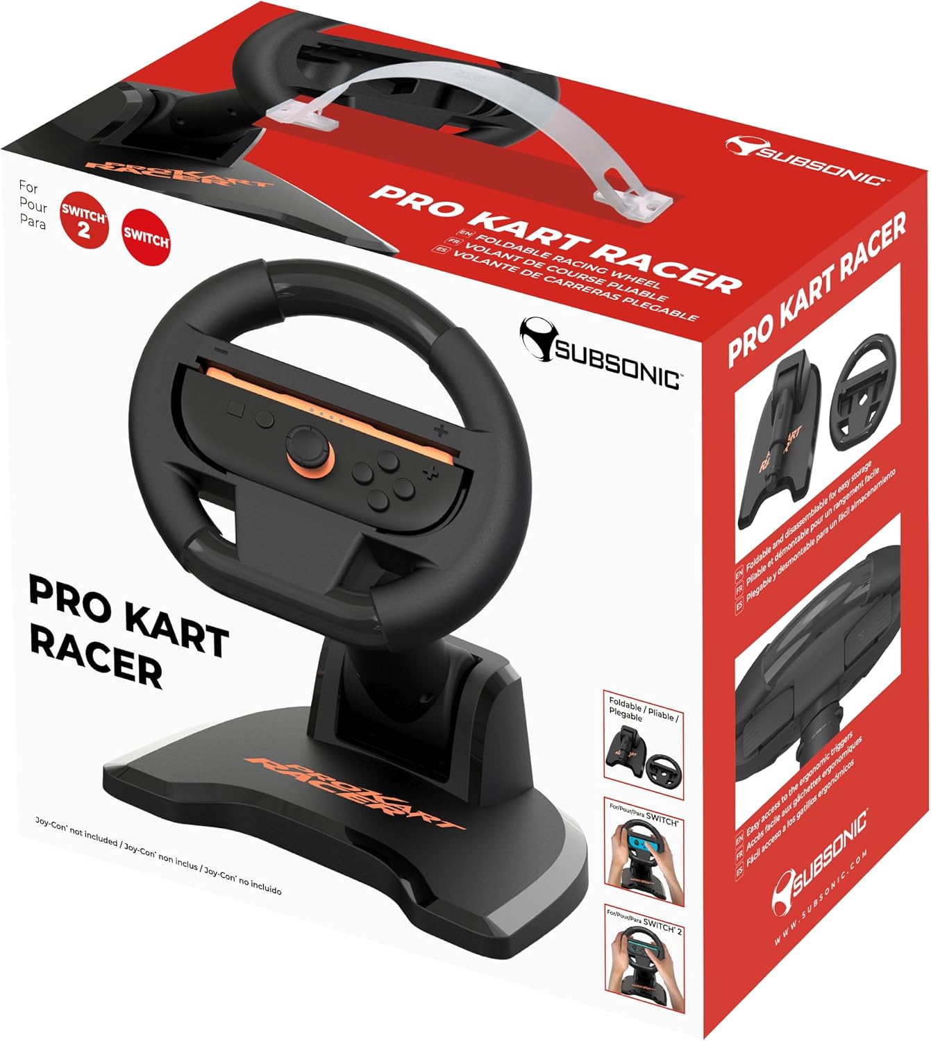Detalle 2 de Subsonic Volant de course Pro Kart Racer pour Nintendo Switch / Switch 2, support pliable à ventouses (noir)