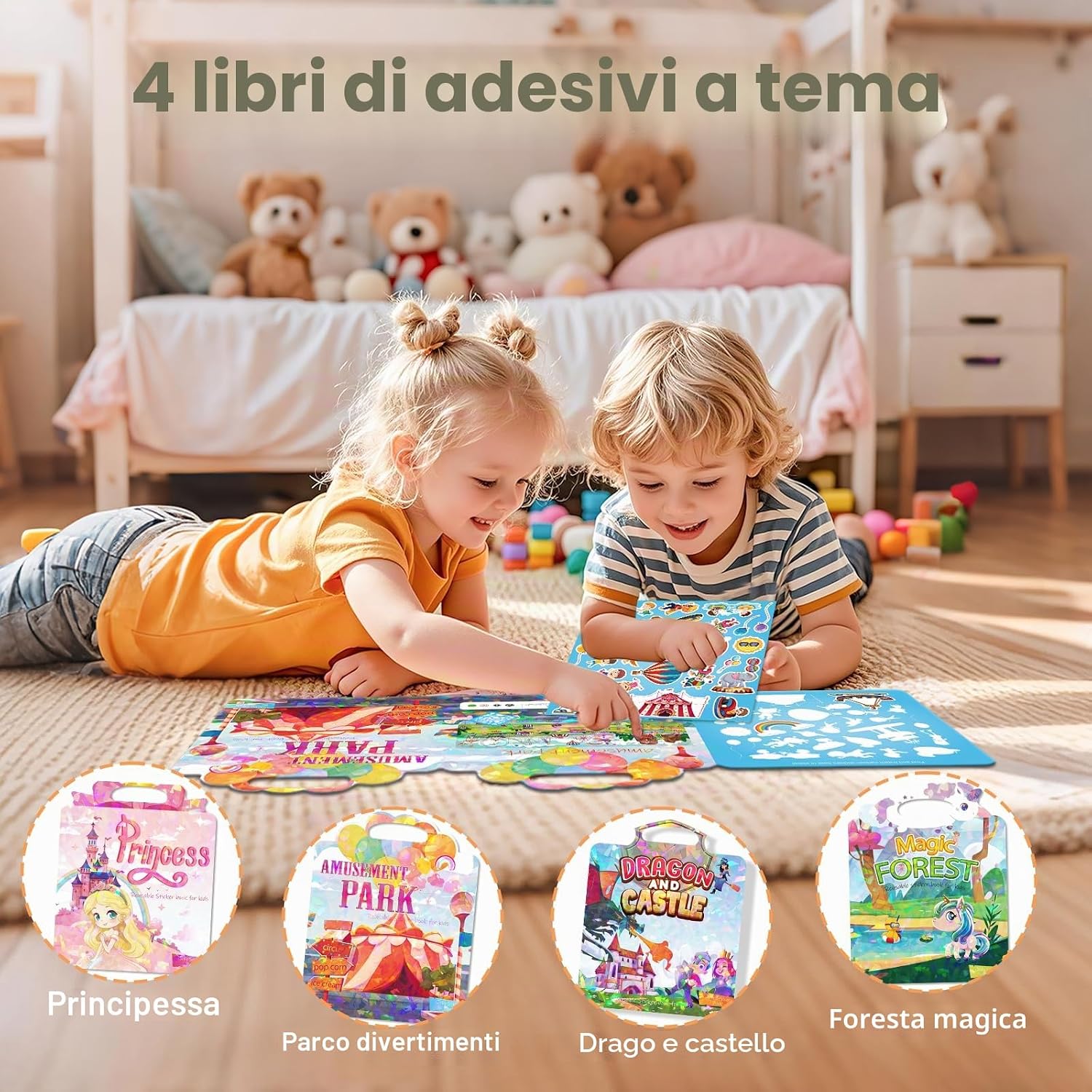 Detalle 2 de GUYUCOM Adesivi per bambini dai 2 anni: set di 4 confezioni riutilizzabili, impermeabili