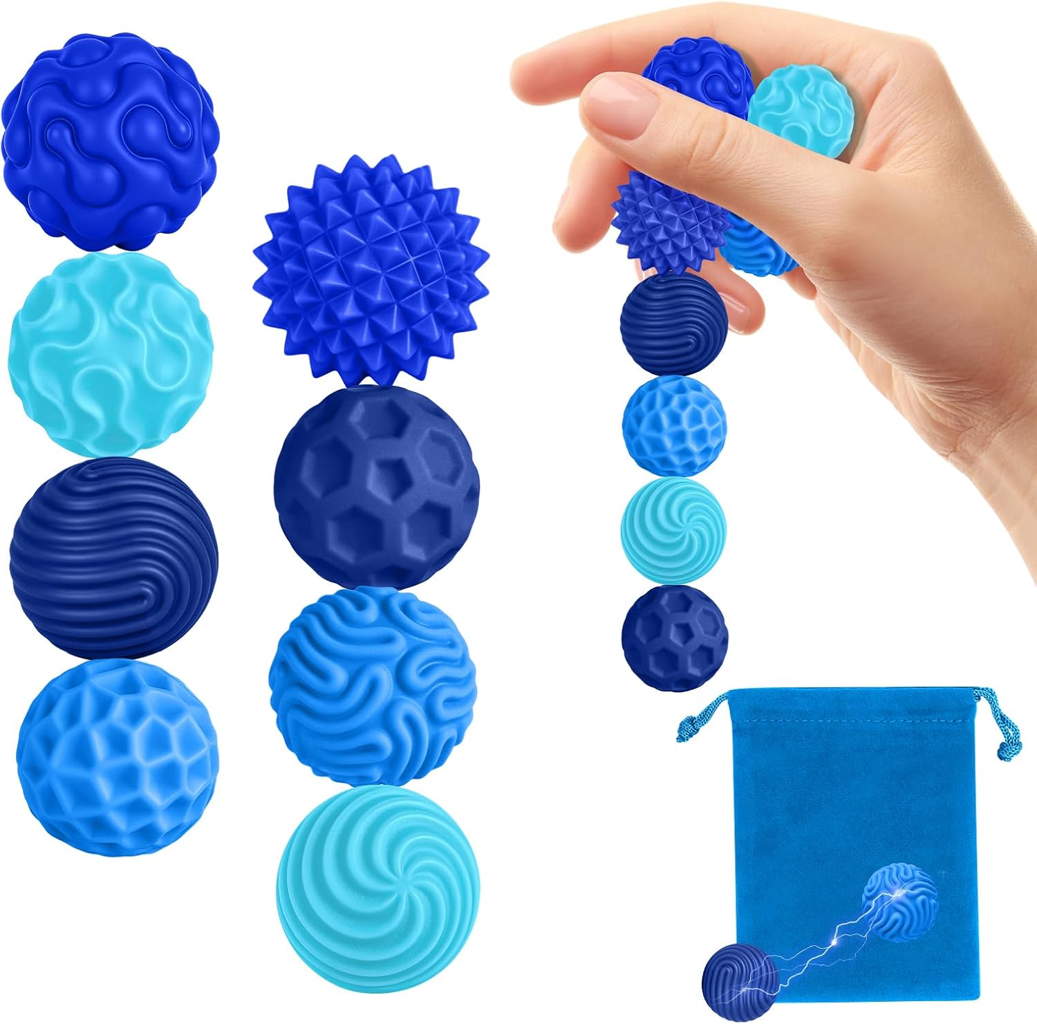 Zingbee 8er Magnetische Fidget Toys aus Silikon – Stressabbau mit magnetischen Kugeln (Blau)