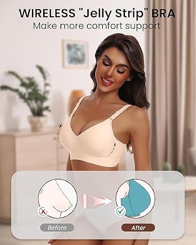 Detalle de HORISUN Wireless Push Up Full Coverage Bra for Women – Seamless Jelly Bralette (Nude, 2XL)