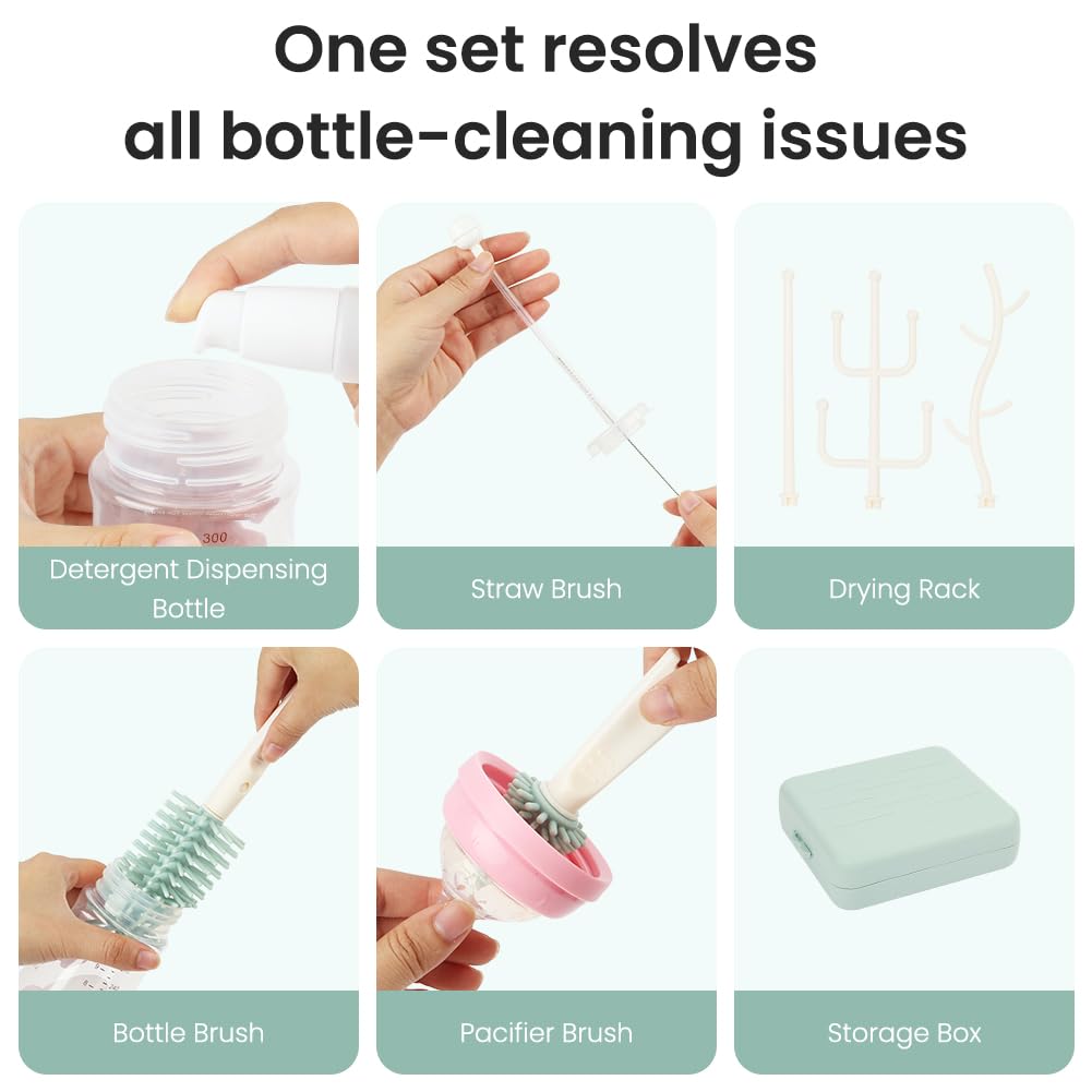 Detalle de Vicloon 6-in-1 Reise-Baby-Flaschenbürsten-Set – BPA-frei, kompakt und vielseitig