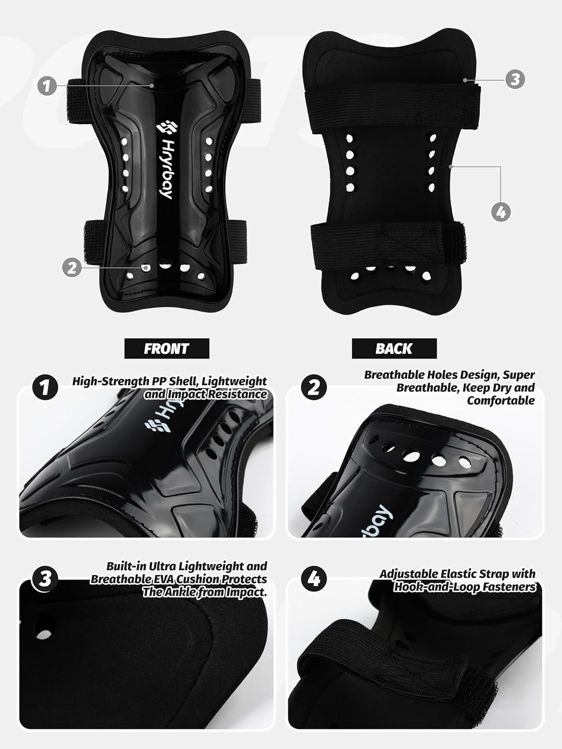 Detalle de Hryrbay Kids Soccer Shin Guards and Socks (Toddler Sizes 3–15) with Double Elastic Straps