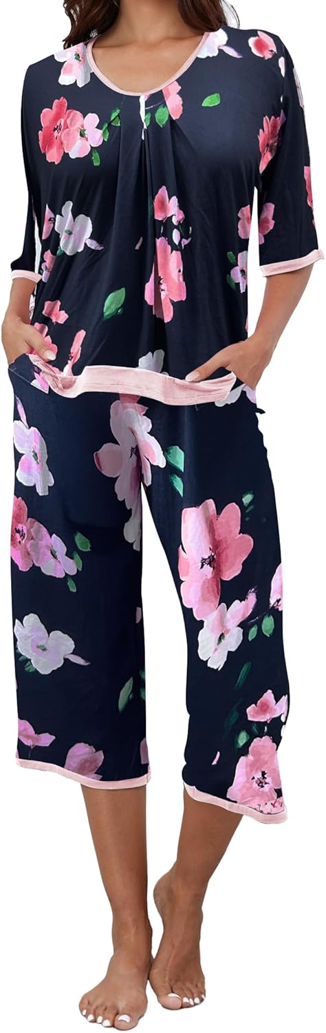 Thumbnail 6 de Famulily Women's Capri Pajama Sets - Color Block V-Neck, 2-Piece Sleepwear