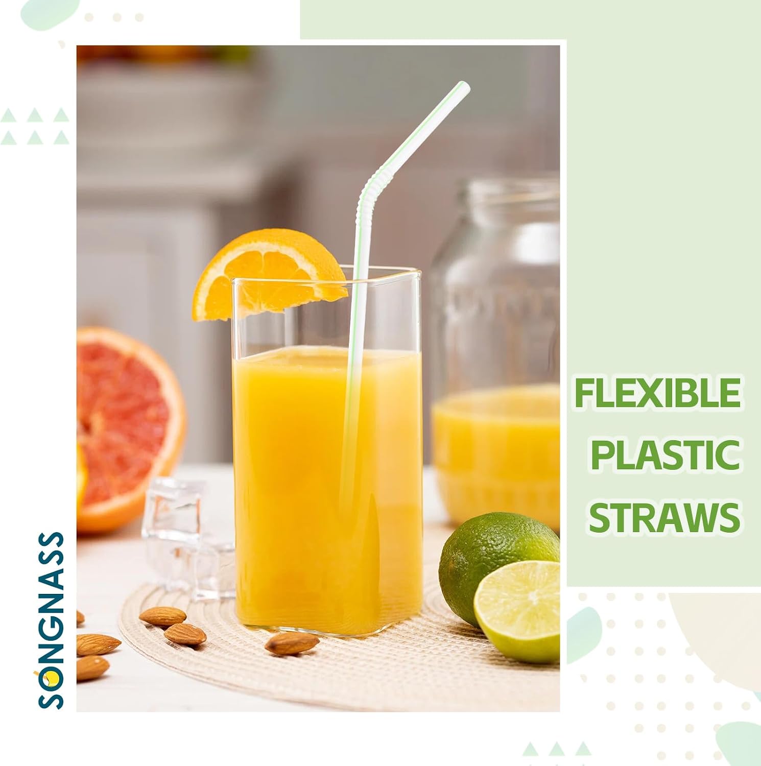 Thumbnail 4 de SONGNASS 200 Count 8.5" Flexible Striped Plastic Straws — Bendable, Disposable Drinking Straws