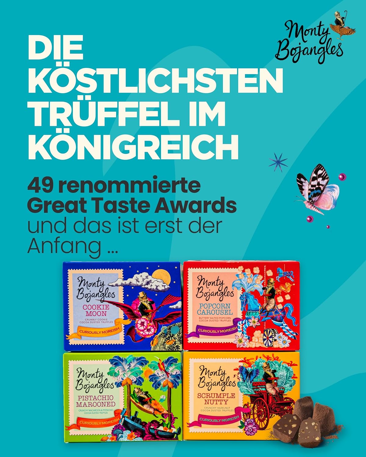Detalle de Monty Bojangles Schokoladentrüffel-Pralinenset (3×100 g) – 3 Geschmacksrichtungen, preisgekrönt