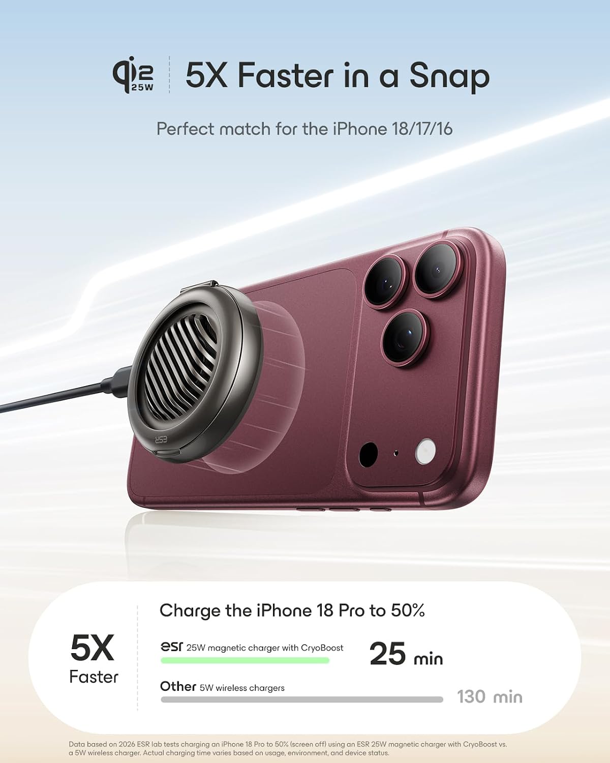 Detalle de ESR Cyclone 2C589 Qi2.2 25W Magnetic Charger with Adjustable Stand