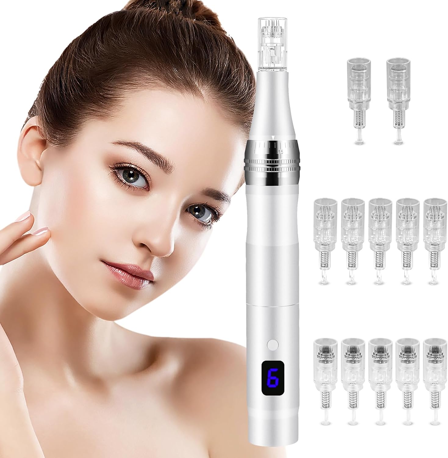 Vicloon Dermapen Elettrico per Microneedling Professionale con Display LCD, 6 livelli e 12 cartucce sigillate