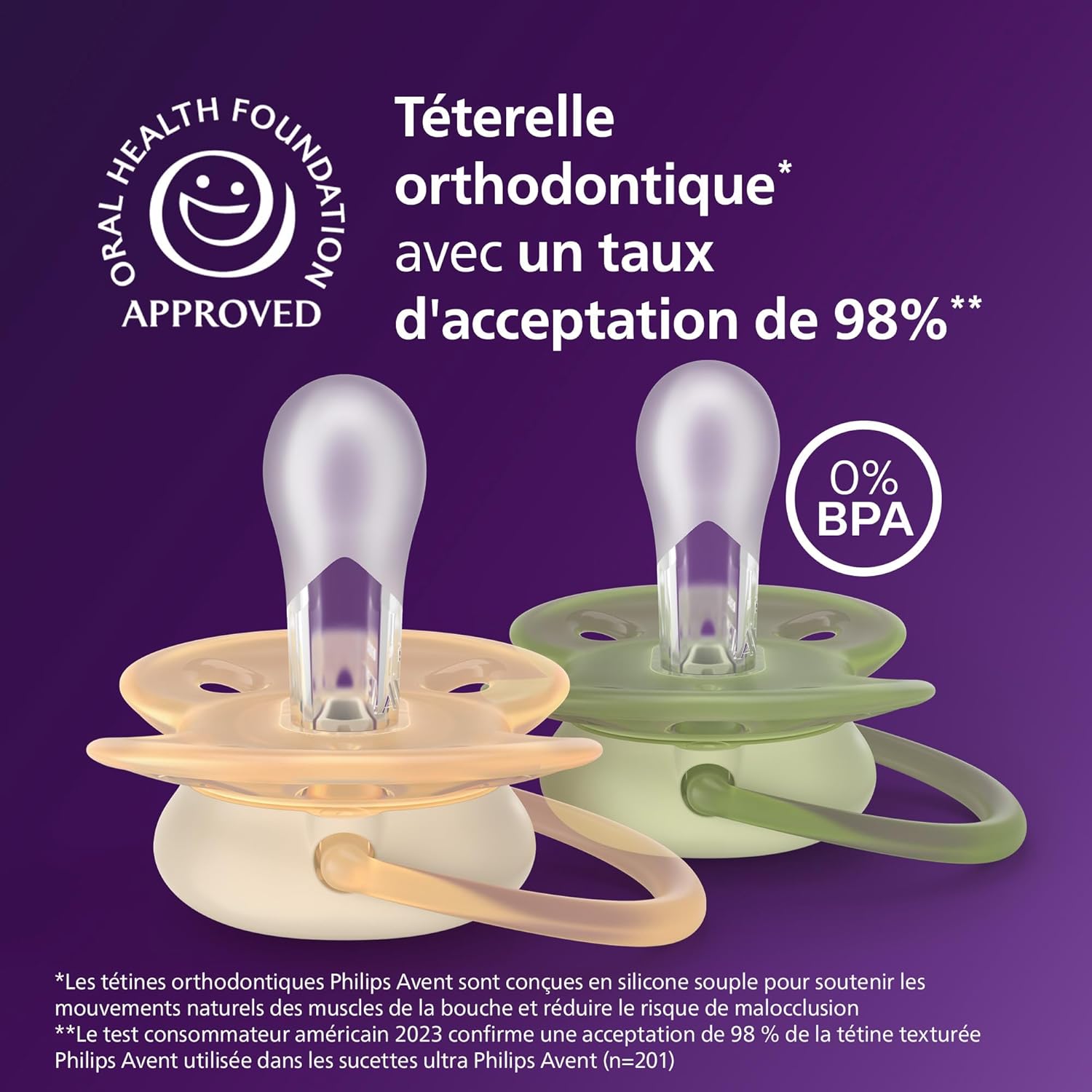 Detalle de Philips Avent Sucettes ultra-douces SCF091/50 — lot de 4, téterelle orthodontique en silicone végétal sans BPA