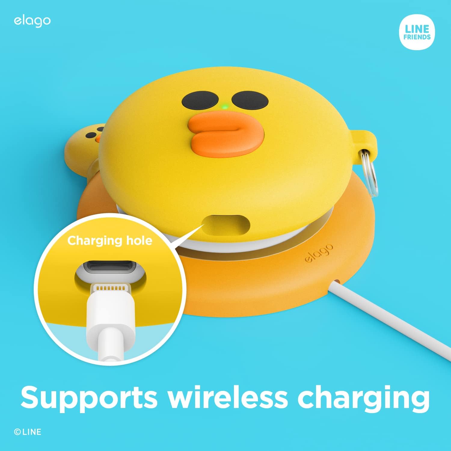 Detalle de elago x LINE FRIENDS Coque Sally compatible AirPods 3 avec mousqueton et silicone