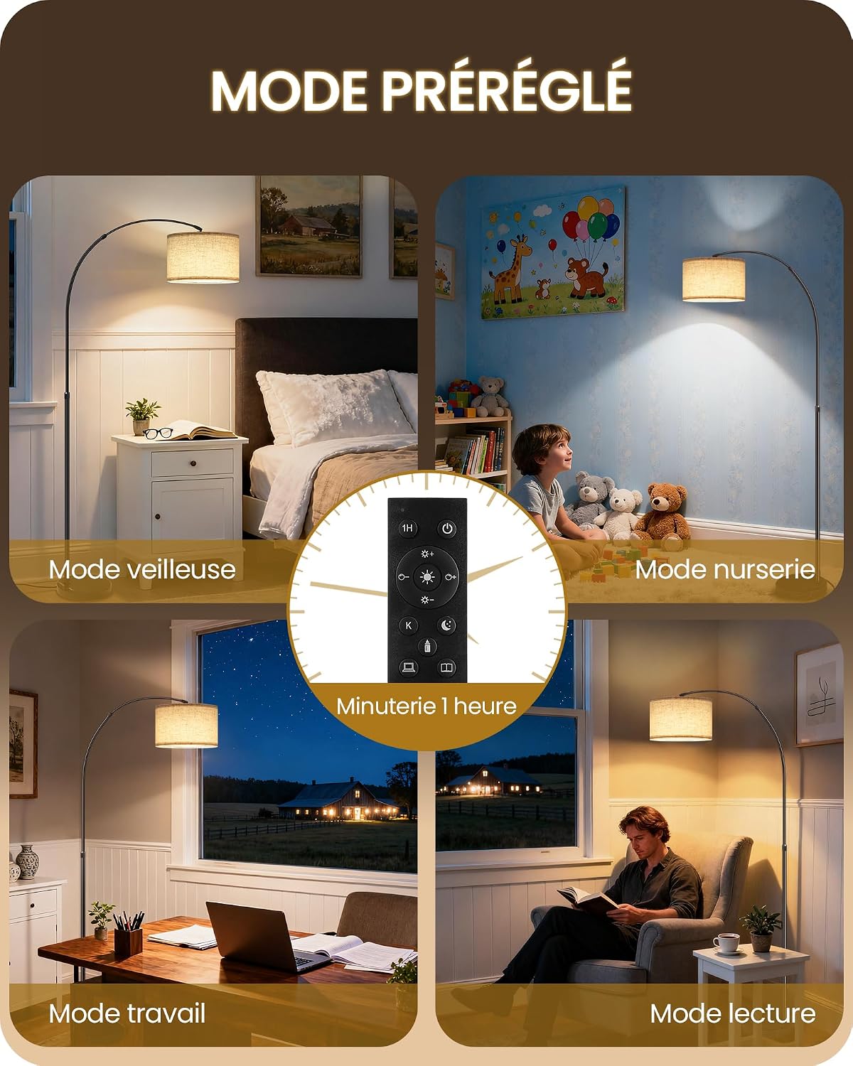 Thumbnail 6 de GOEBLESON ST-F31107 boogvloerlamp, beige-goud, verstelbaar en dimbaar