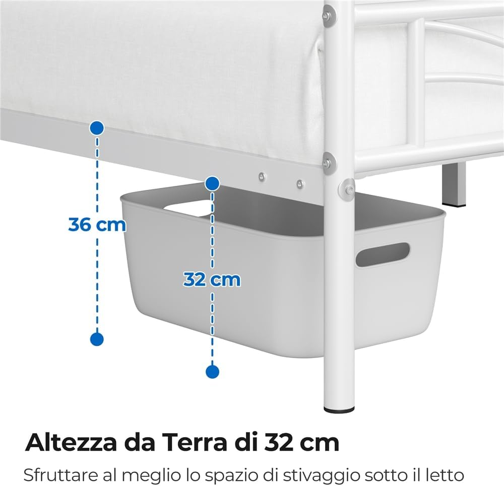 Detalle de Yaheetech Set di 2 Struttura Letto Singolo in Ferro con Spazio Aggiuntivo e Testiera a Nuvole, Bianco 90x190 cm