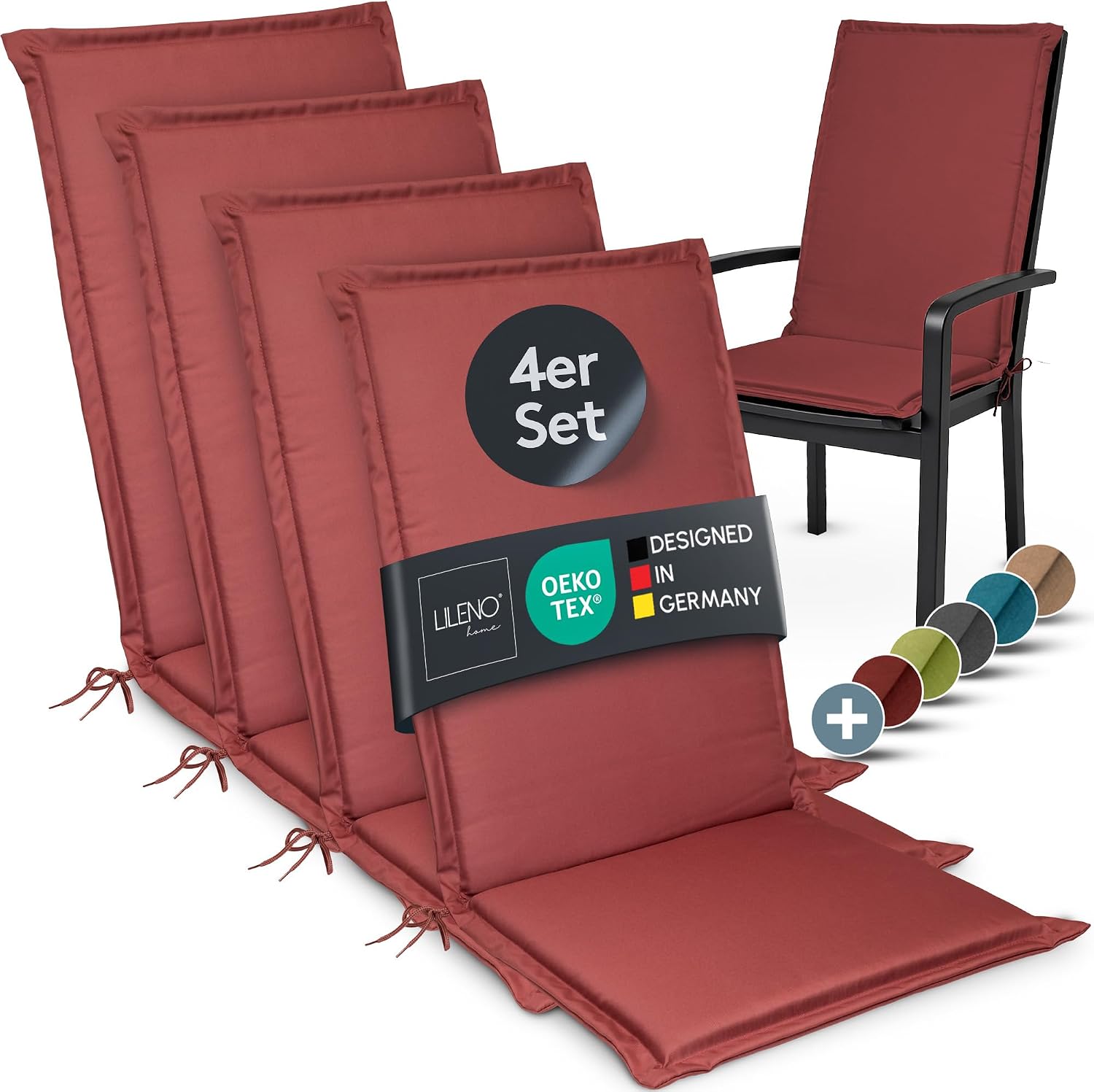 Detalle de LILENO HOME Gartenstuhl Auflagen 4er-Set für Hochlehner in Petrol (MIA)