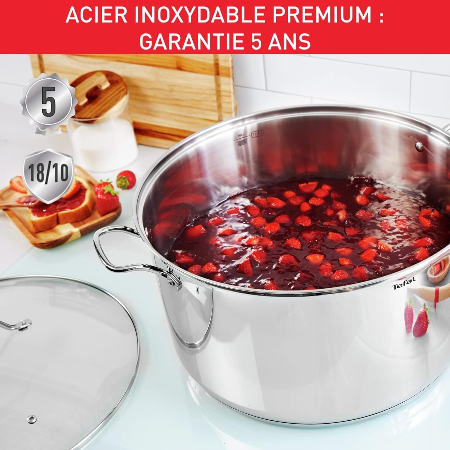 Detalle de Tefal Intuition XL Marmite 36 cm – 17,5 L, inox 18/10, induction, verre et poignée rivetée