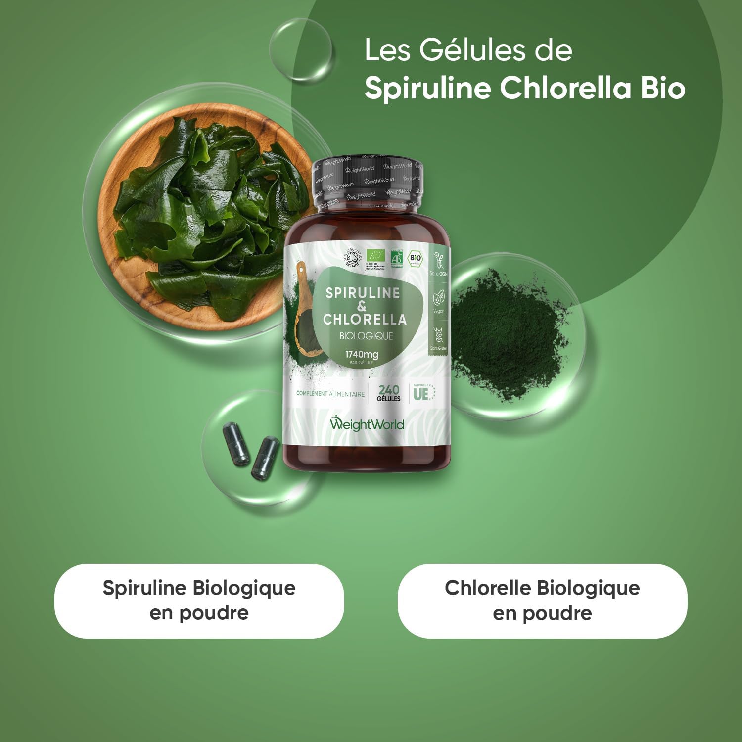 Detalle 2 de Spiruline Chlorella Bio 1740 mg 240 gélules