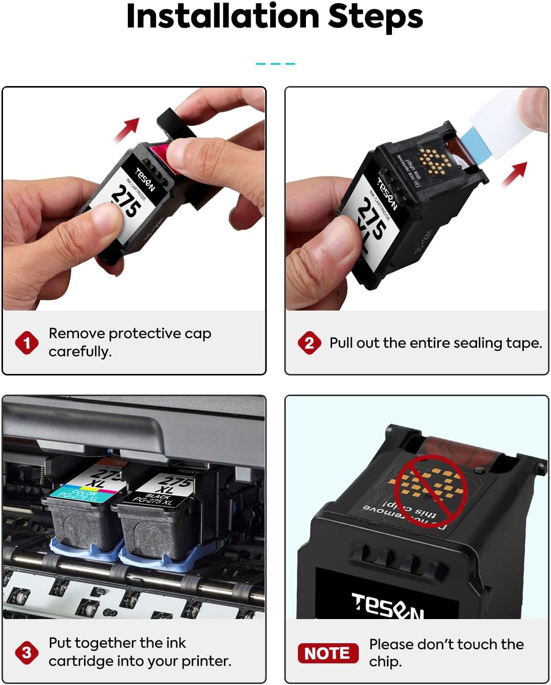 Detalle 2 de TESEN PG275XL 275 XL Black Ink Cartridge, Remanufactured 2-Pack