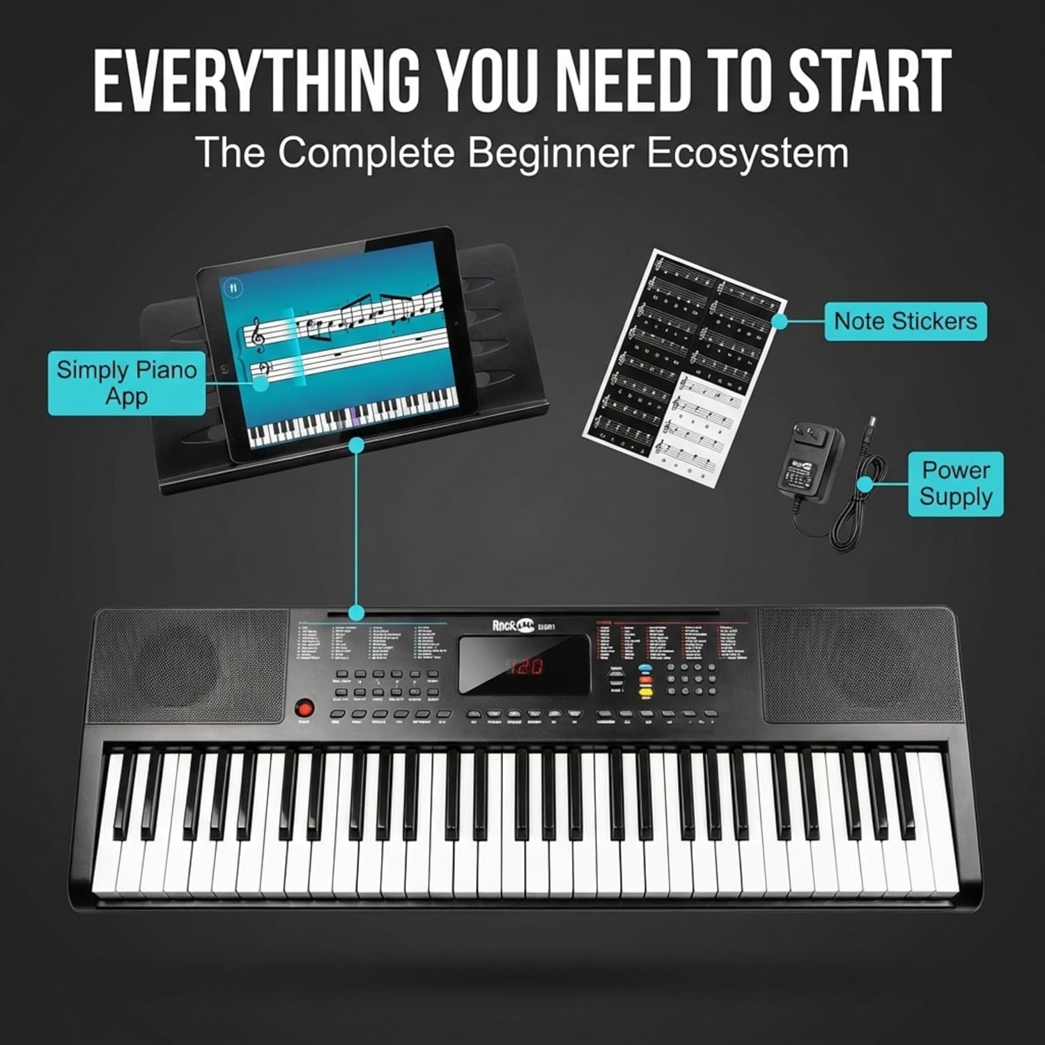 Thumbnail 1 de RockJam RJ361 61 Key Compact Keyboard Piano for Beginners