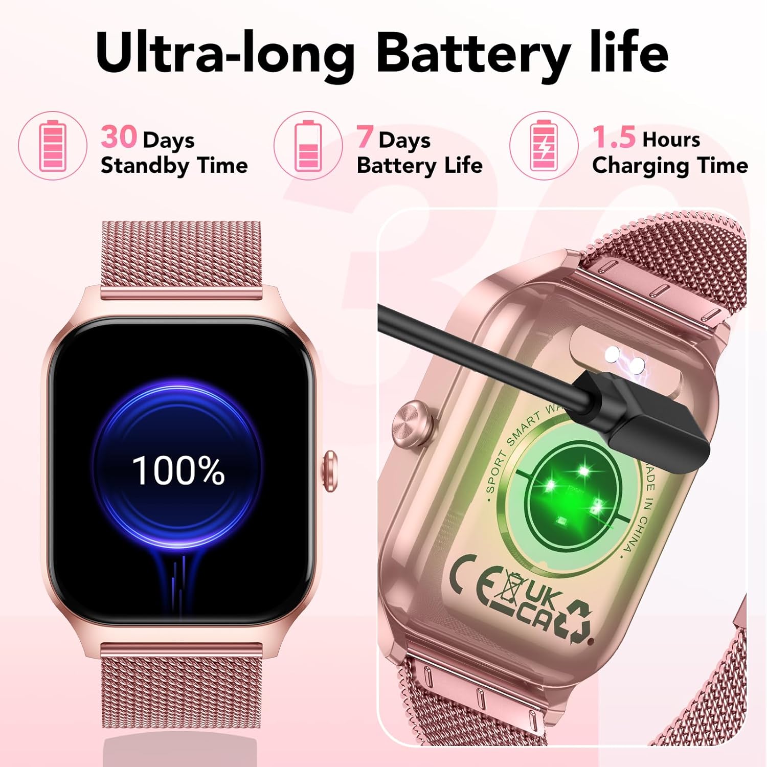 Thumbnail 6 de Montre connectée femme doré rose avec appel Bluetooth et écran HD 1,85" (Da Fit) – Fitness tracker cardio SpO2