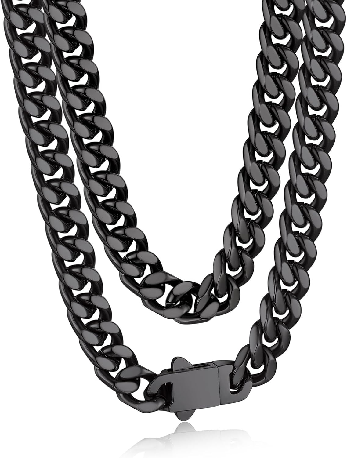Detalle de Bandmax Panzerkette Herren aus 316L Edelstahl – kubanische Gliederkette 5/7/9/12 mm in Schwarz, Silber, Gold