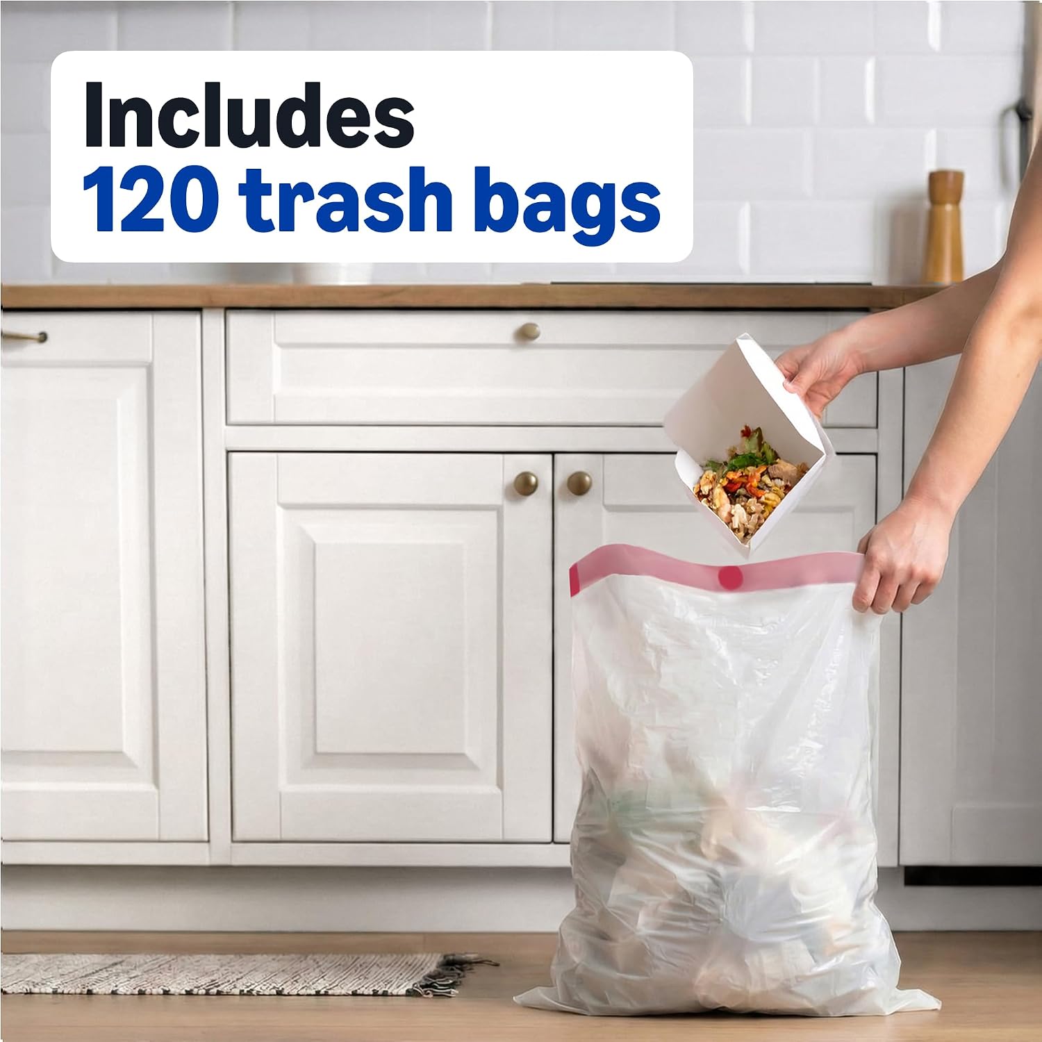 Detalle de Amazon Basics 13-Gallon Drawstring Kitchen Trash Bags, 0.9 Mil Thick, 120 Count