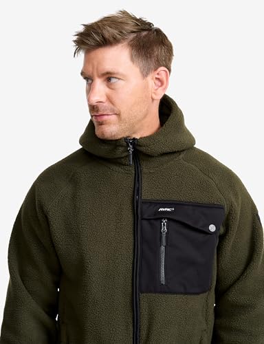 Detalle de RevolutionRace Sherpa Hoodie Herren – Outdoor Fleecejacke Forest Night, Größe L