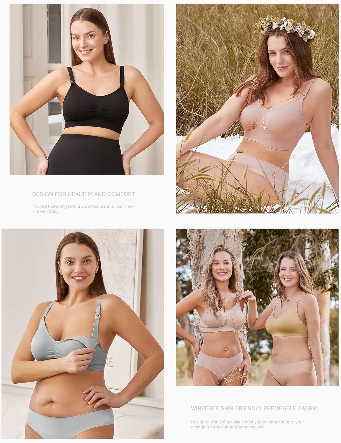 Thumbnail 6 de HOFISH 3-Pack Full Bust Seamless Nursing Maternity Bras Bralette (S–XXL) with Extenders & Clips