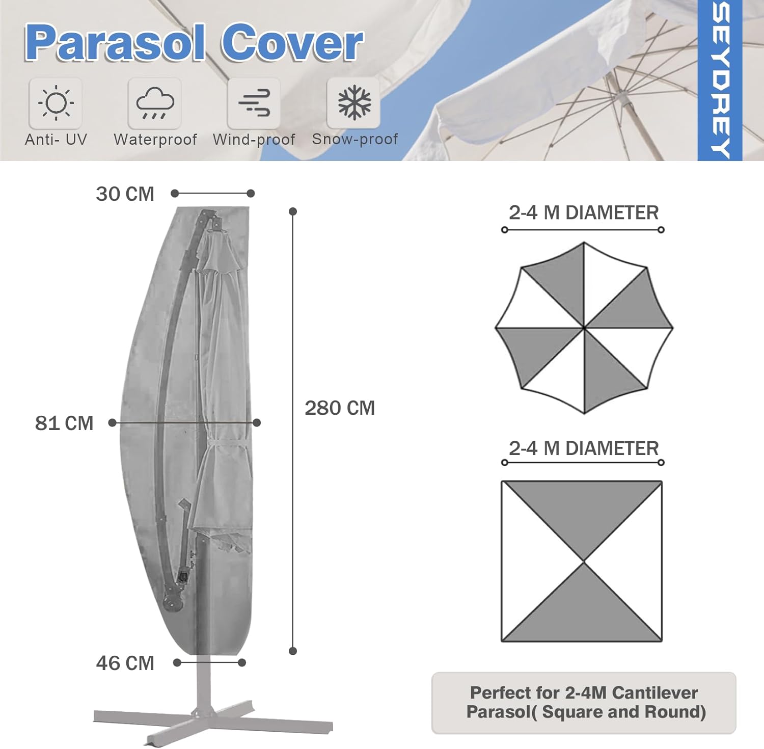Thumbnail 1 de Seydrey Waterproof Parasol Cover for Cantilever Parasols (420D)