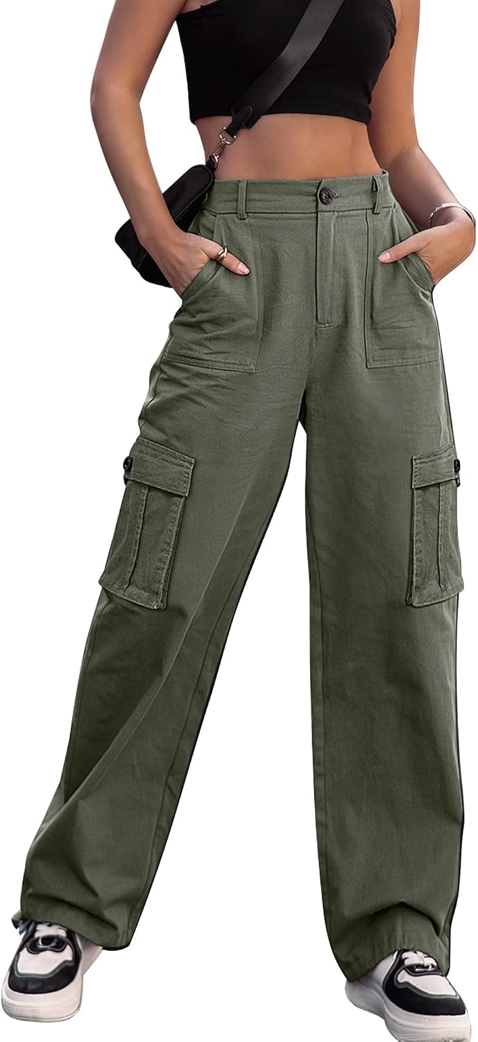 Detalle de Breampot women’s high-waist cargo trousers with elastic waistband and 6 pockets