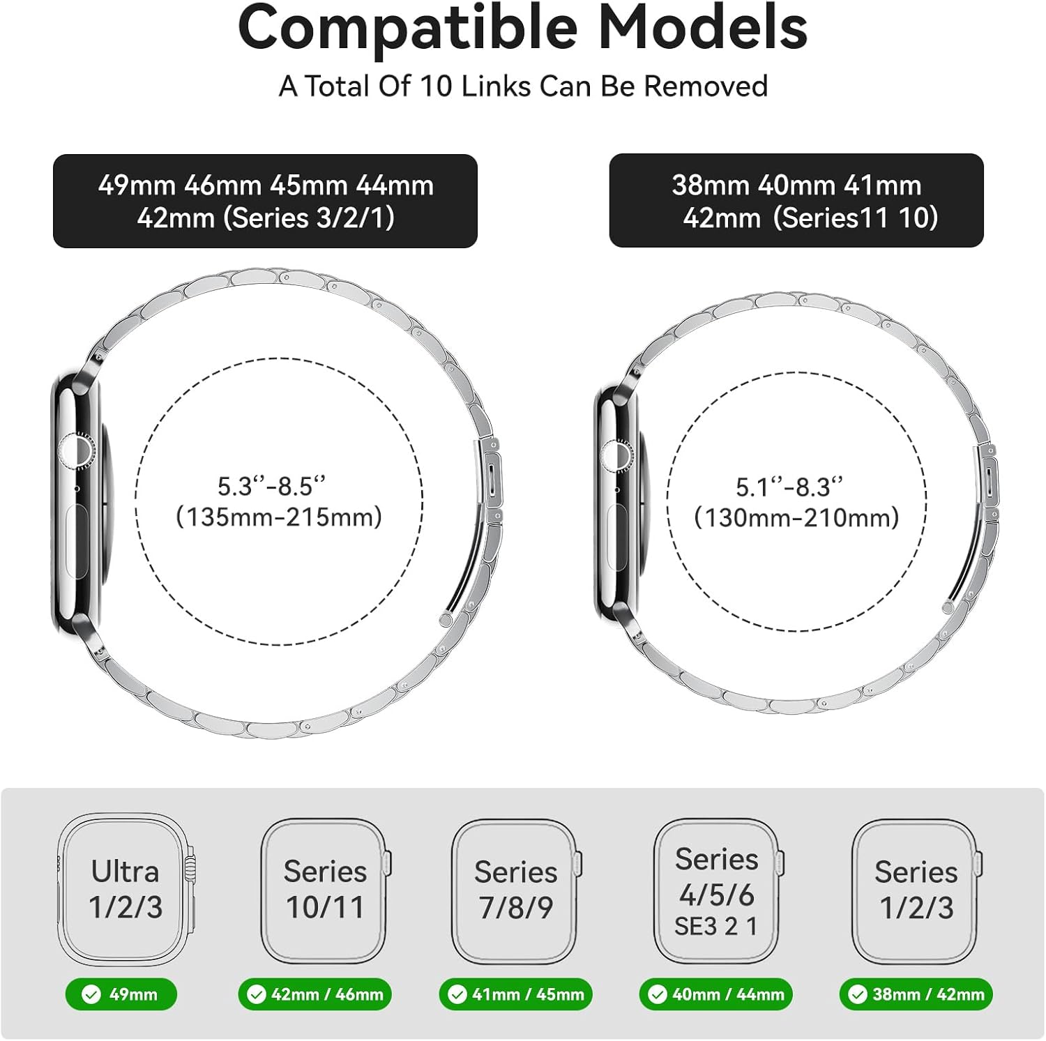 Detalle 2 de SUNFWR Stainless Steel Apple Watch Band, Adjustable Link Bracelet