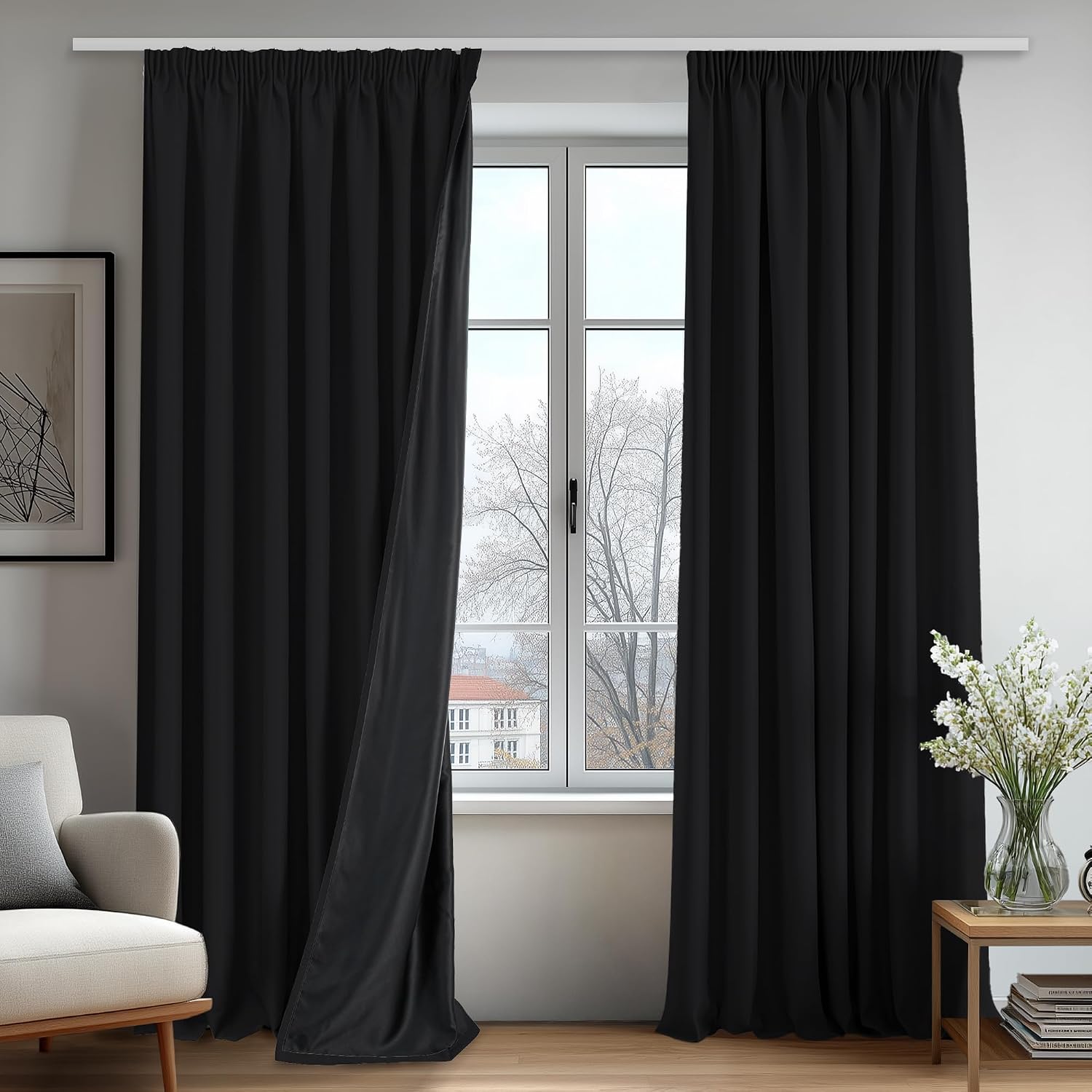 Detalle de Deconovo DECTK004008D-S138 verduisterende gordijnen, zwart, 2 panelen