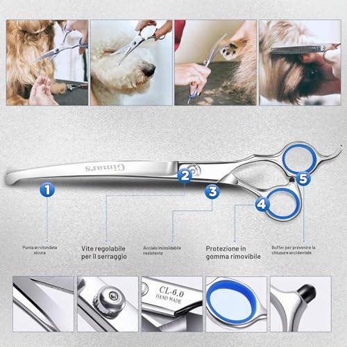 Detalle 2 de Gimars 4CR Forbici Toelettatura Cani Professionali 6 in 1: acciaio inossidabile, rivestimento ceramico e punta di sicurezza
