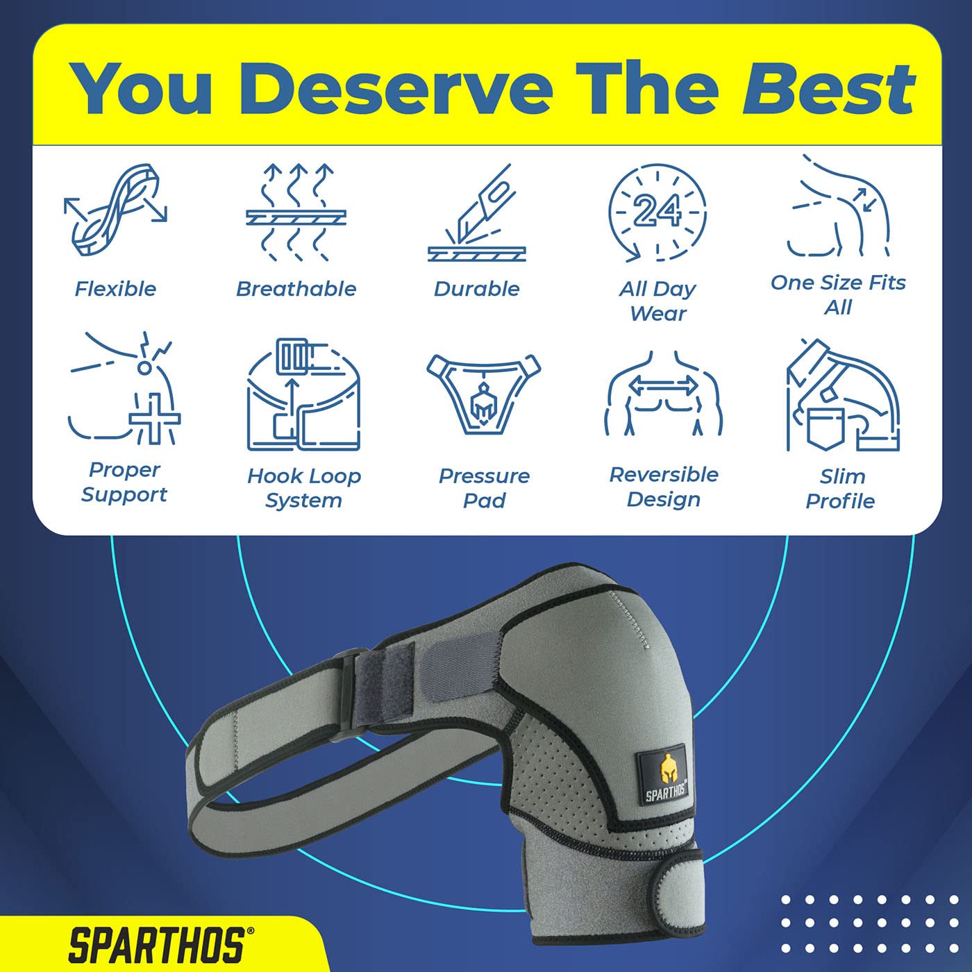 Detalle de Sparthos Shoulder Brace - Adjustable Support Sleeve for Rotator Cuff & Shoulder Stability