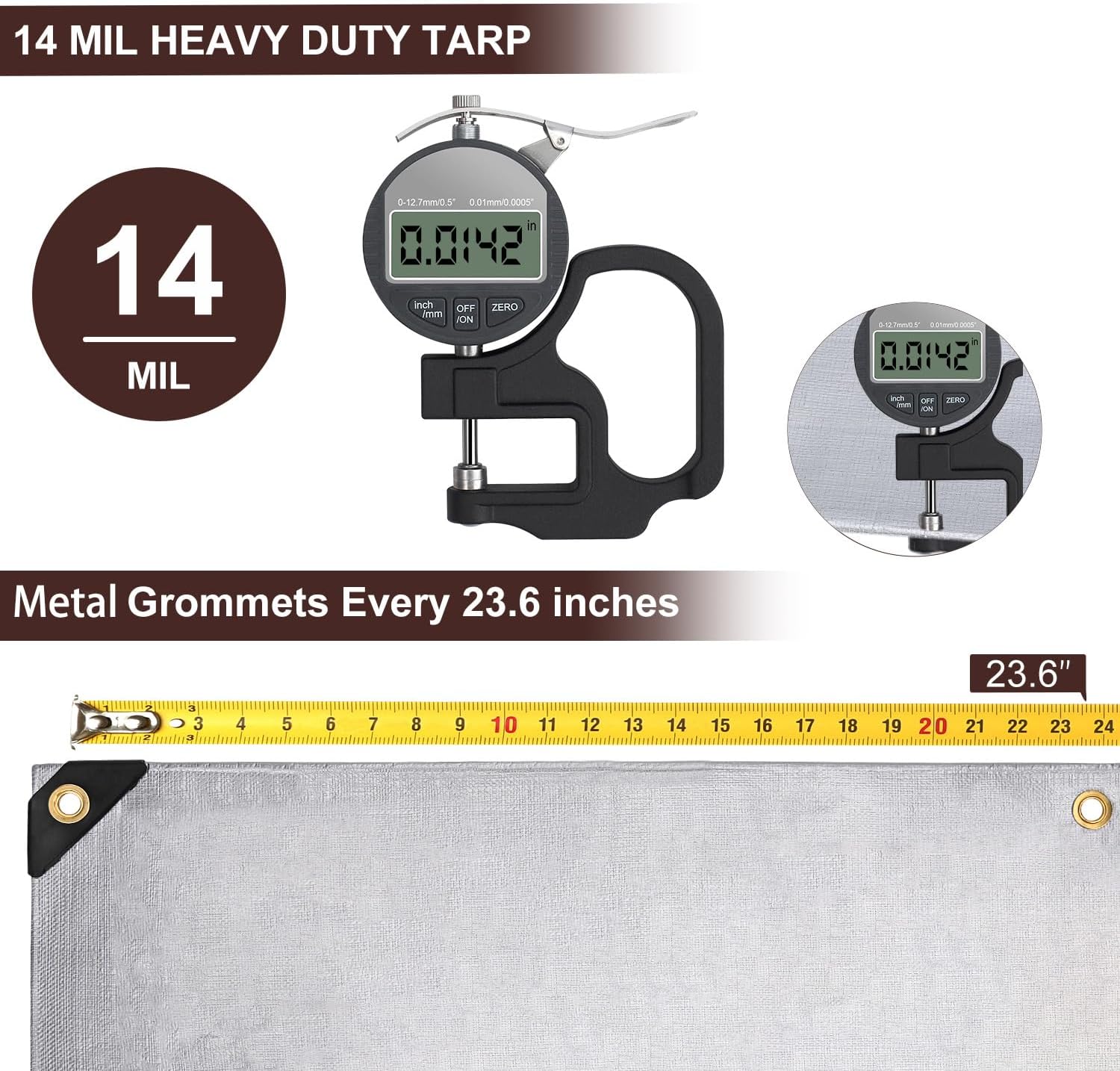 Thumbnail 1 de Sunvigor 10x20Ft Waterproof Heavy Duty Tarp (14 Mil) with Grommets, Silver/Brown