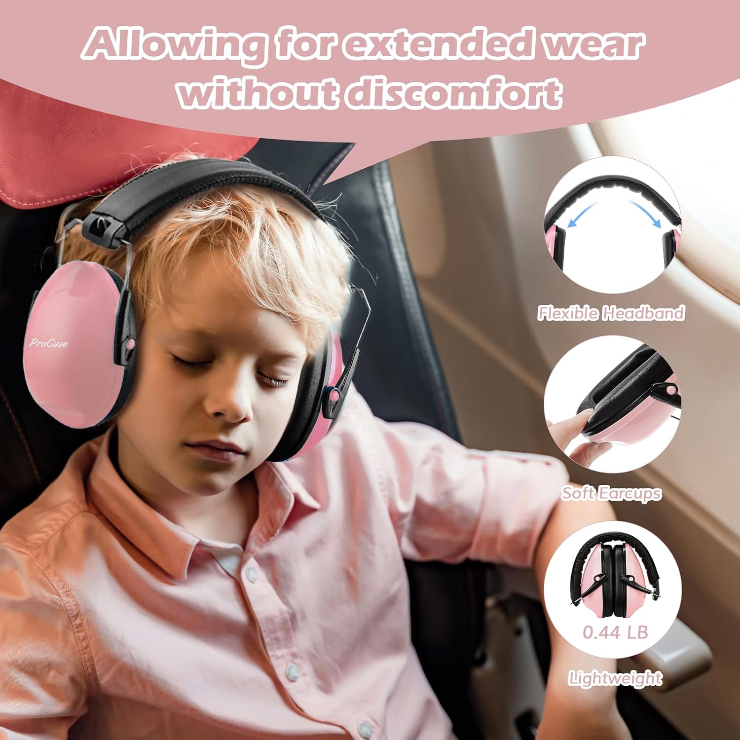 Detalle de ProCase Children’s Ear Defenders (SNR 27dB) – Noise Cancelling Hearing Protection for Kids & Toddlers, Light Pink