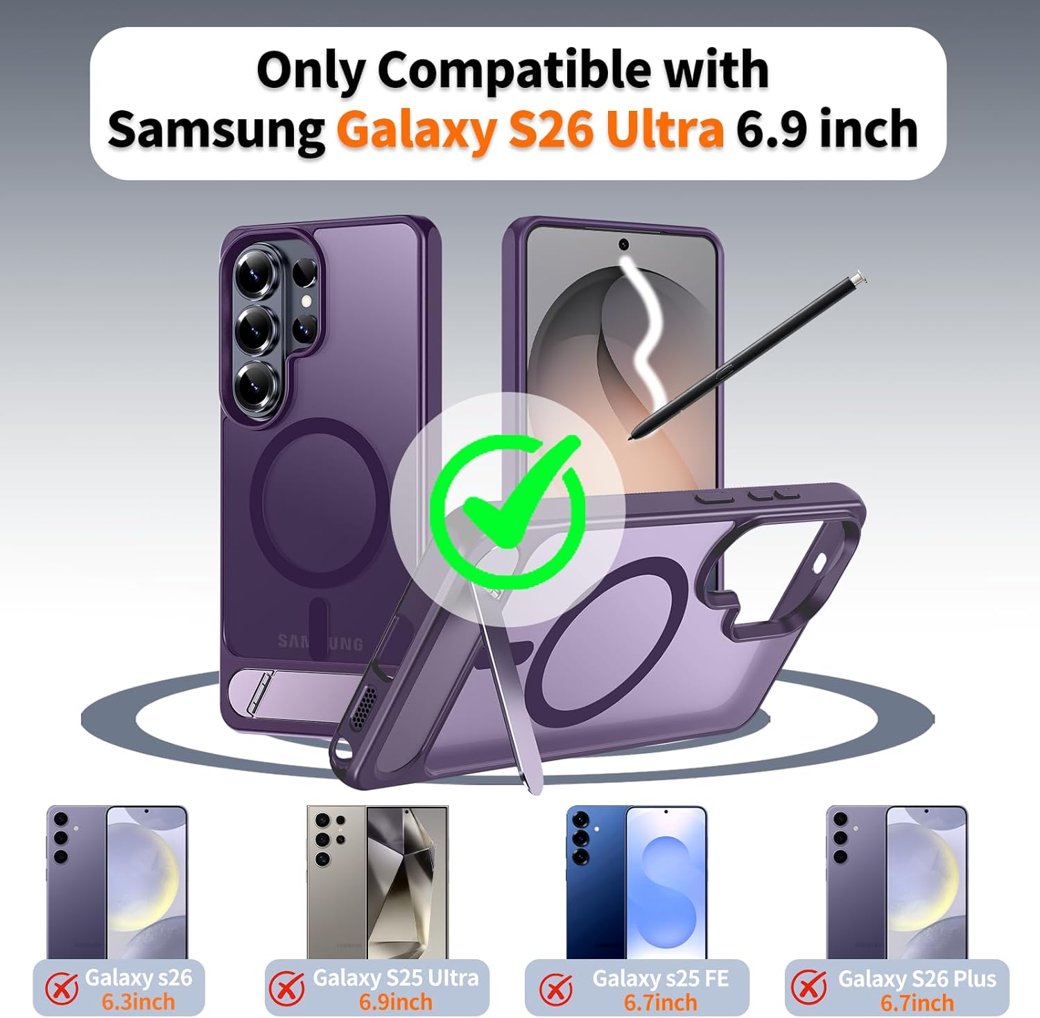 Detalle 2 de H HUALELE Hualele Magnetic for Samsung Galaxy S26 Ultra Case with Built-in Metal Stand (MagSafe Compatible)