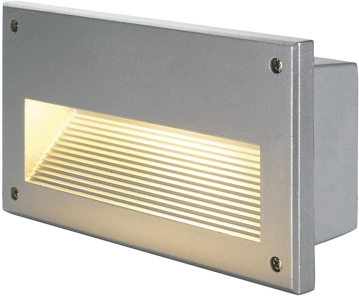 Detalle de SLV 229062 Brique Downunder E14, Silvergrey – applique encastrée en aluminium, IP44, 24 x 9 cm