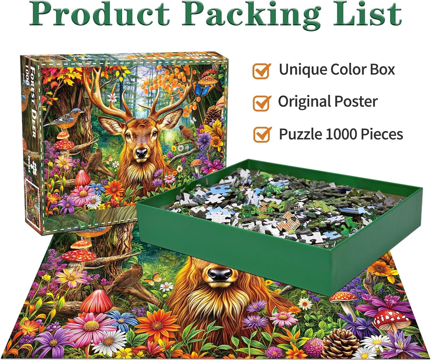 Detalle de 1000-Piece Fairytale Forest jigsaw puzzle for adults (charming deer) — adult-friendly 27.56 x 19.69 in