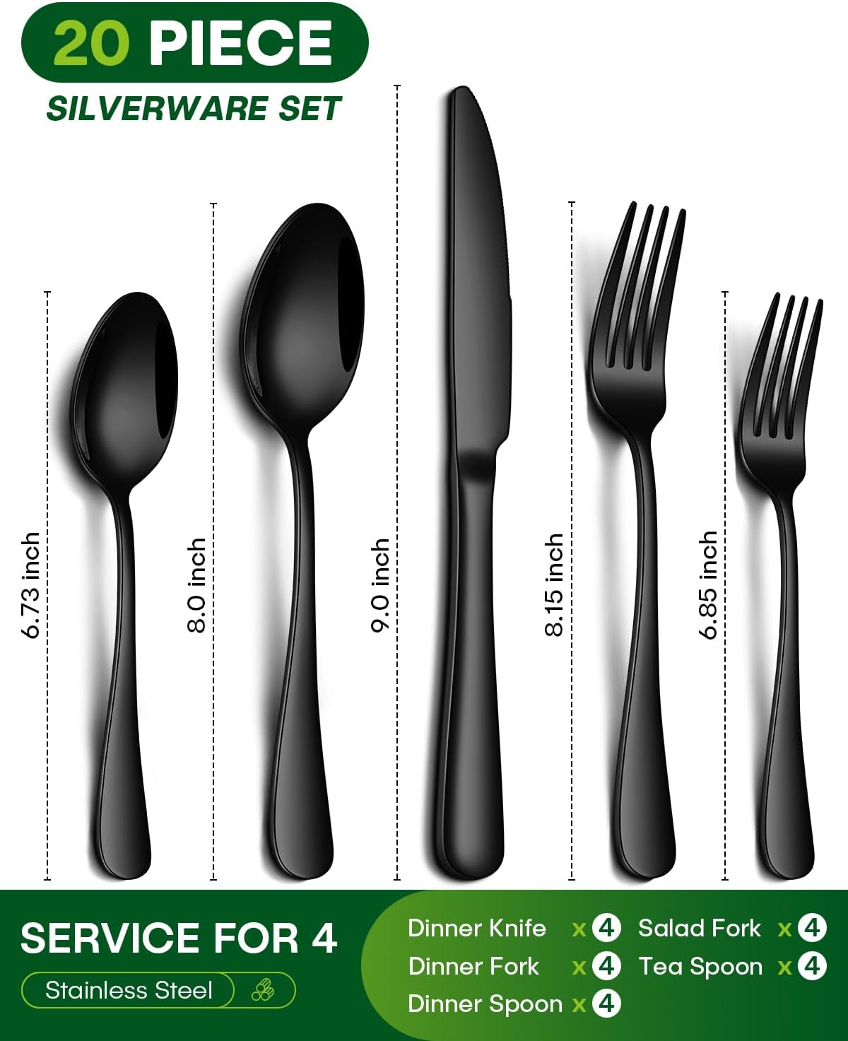 Detalle 2 de PHILIPALA Black Silverware Set, 20-Piece