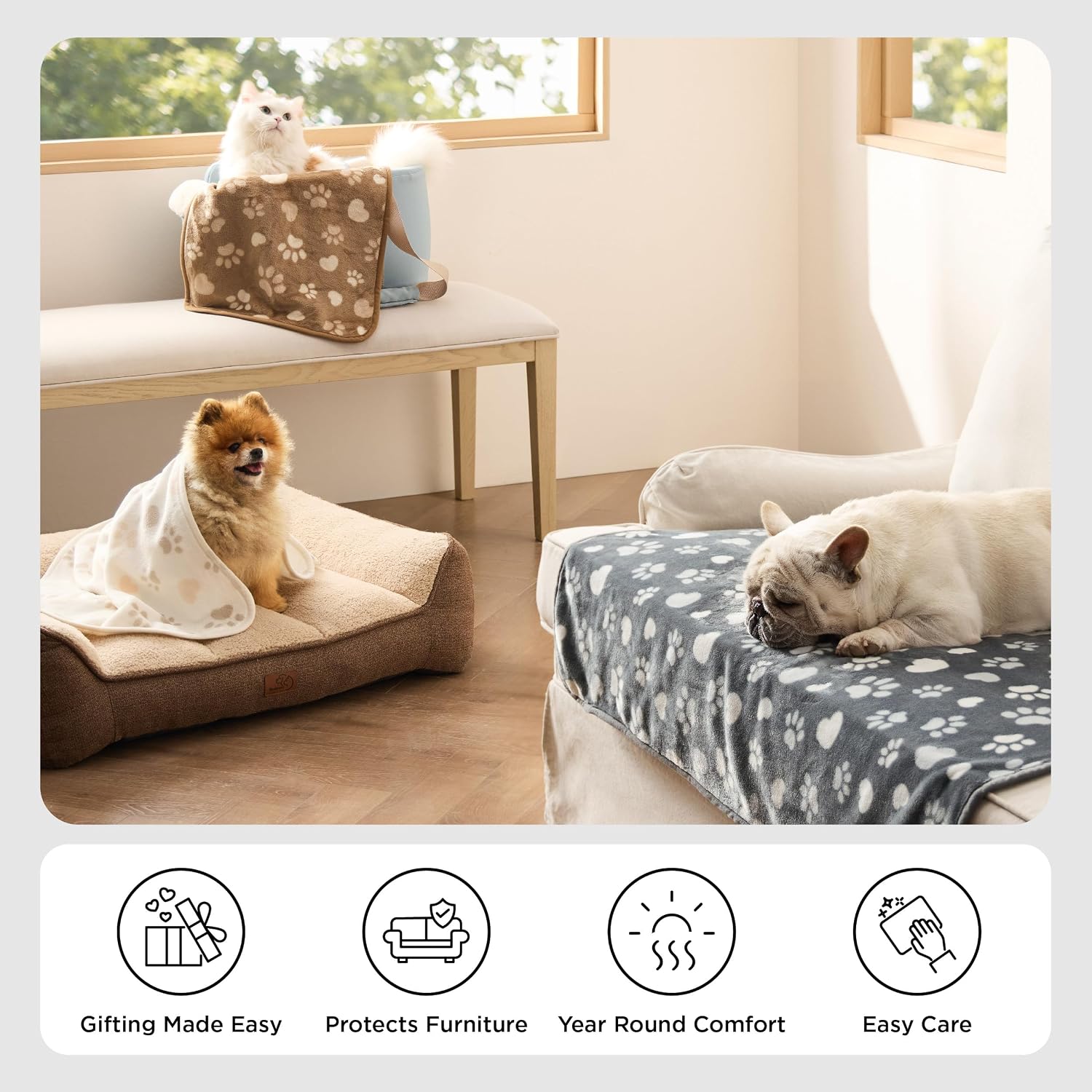 Detalle de Bedsure 3-Pack Fleece Dog Blankets (M, 76x102 cm) – Soft, Washable, Multi-Use