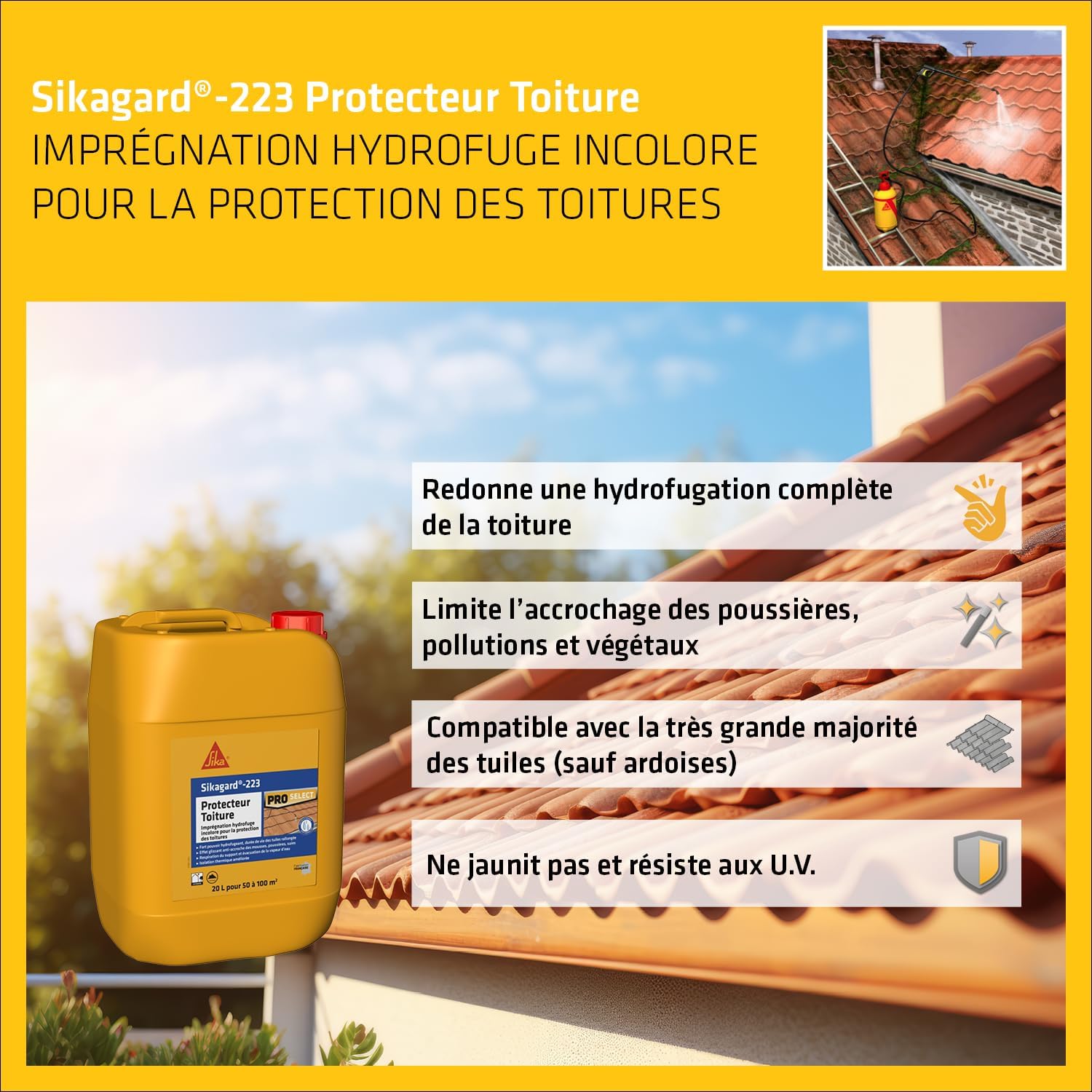 Thumbnail 3 de SIKA Sikagard 223 Protecteur Toiture — Imperméabilisant hydrofuge incolore pour toiture (20 L)