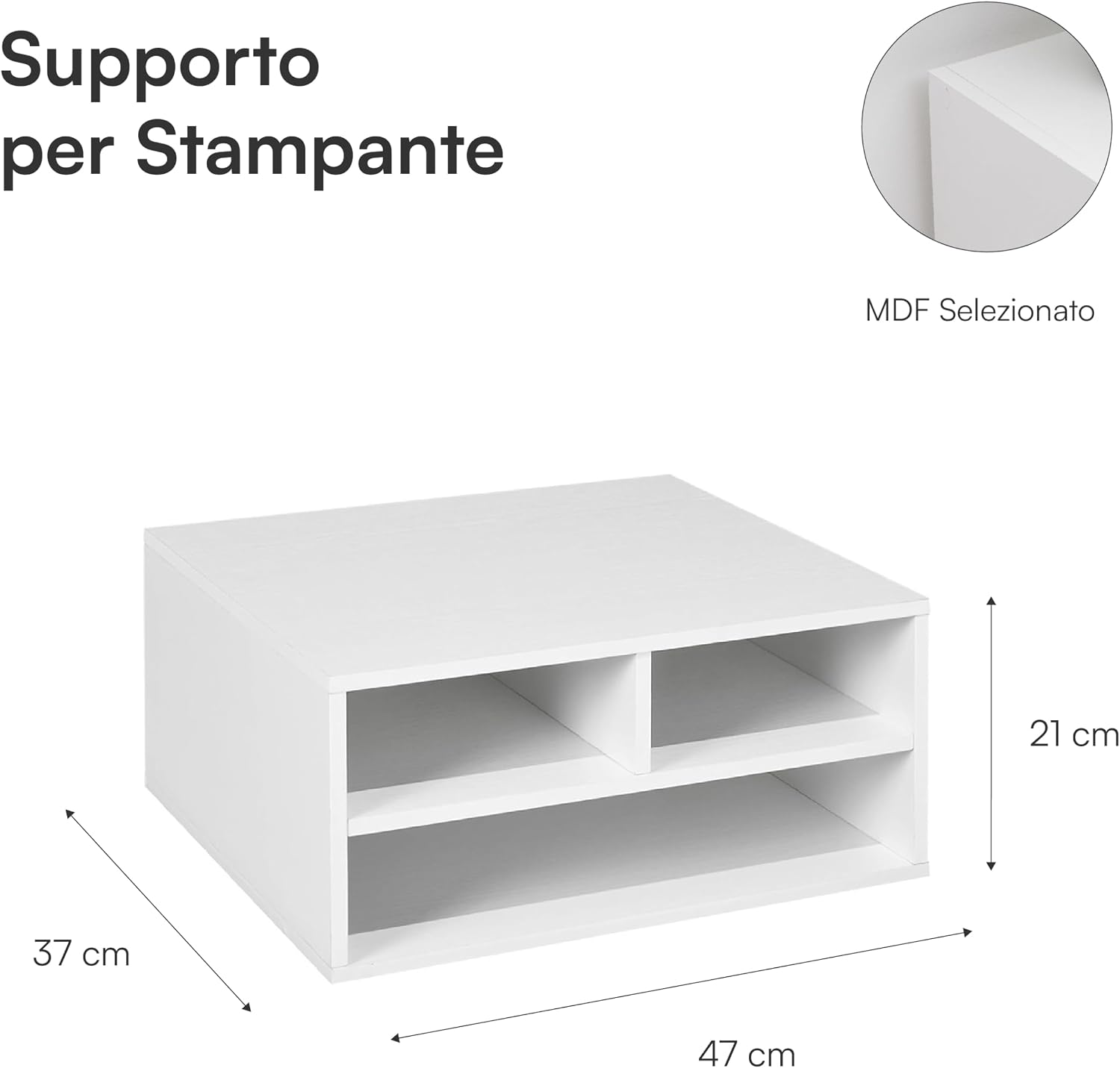 Thumbnail 2 de Baroni Home Supporto per Stampante con 3 Scomparti - Organizer A4/A3 in MDF, 37x47x21 cm, bianco