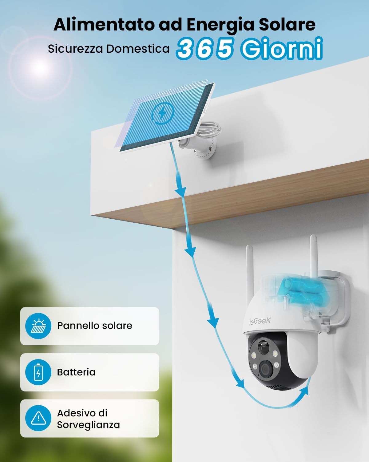 Detalle 2 de ieGeek 2K Telecamera Wi‑Fi esterno 360° PTZ, 2 pezzi