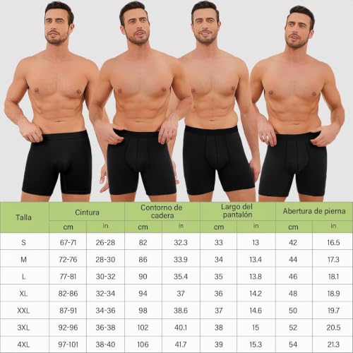Detalle de PUTUO Calzoncillo Bóxer de Bambú para Hombre – Pack 6, color Negro, talla S–4XL
