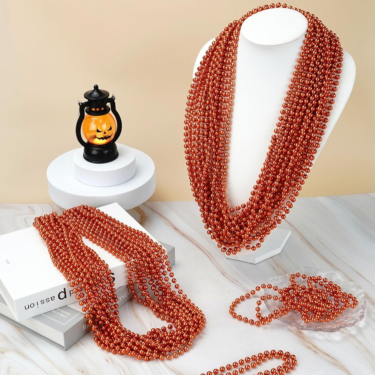 Thumbnail 5 de YAXINRUI 72 PCS Orange Bead Necklace (33 Inch) for Mardi Gras, Halloween & Festive Events